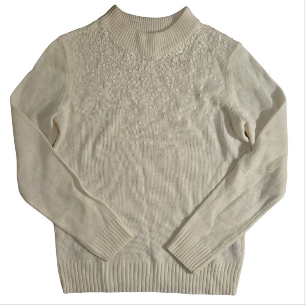 Juicy Couture Luxurious Dainty Coquette Womens Ivory Sequinā Pull Over Sweater